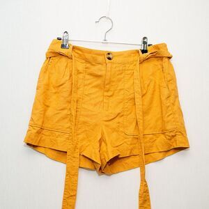 ModCloth mustard yellow womens M shorts Linen blend elastic waist belted